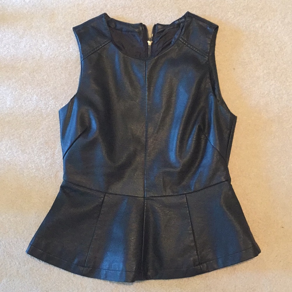 All black leather, fit and flare tank Francesca’s